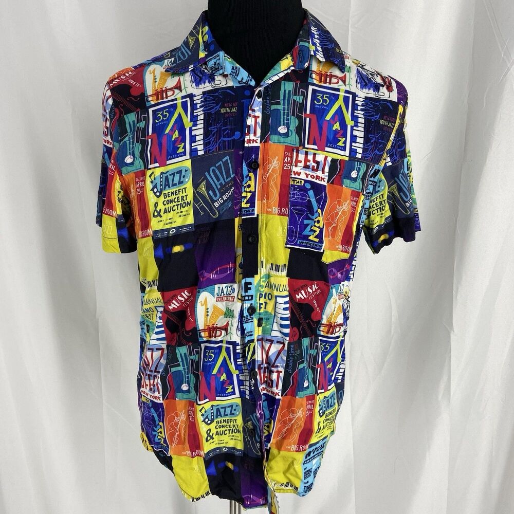 Disney Shirt Mens Small All Over Print Soul Movie Jazz Music Colorful Button Up